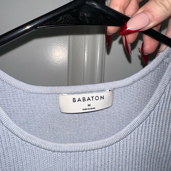 Aritzia Babaton Sculpt Knit Racer Cropped Tank - Cement Blue SIZE M - Picture 3 of 7